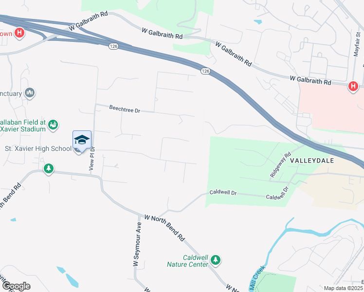 map of restaurants, bars, coffee shops, grocery stores, and more near 7369 Commonwealth Drive in Cincinnati