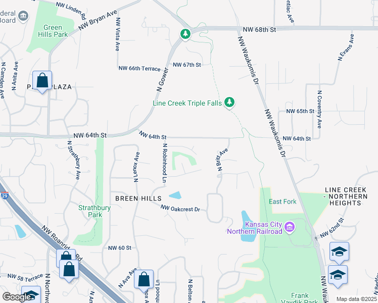 map of restaurants, bars, coffee shops, grocery stores, and more near 3506 Northwest 63rd Terrace in Kansas City
