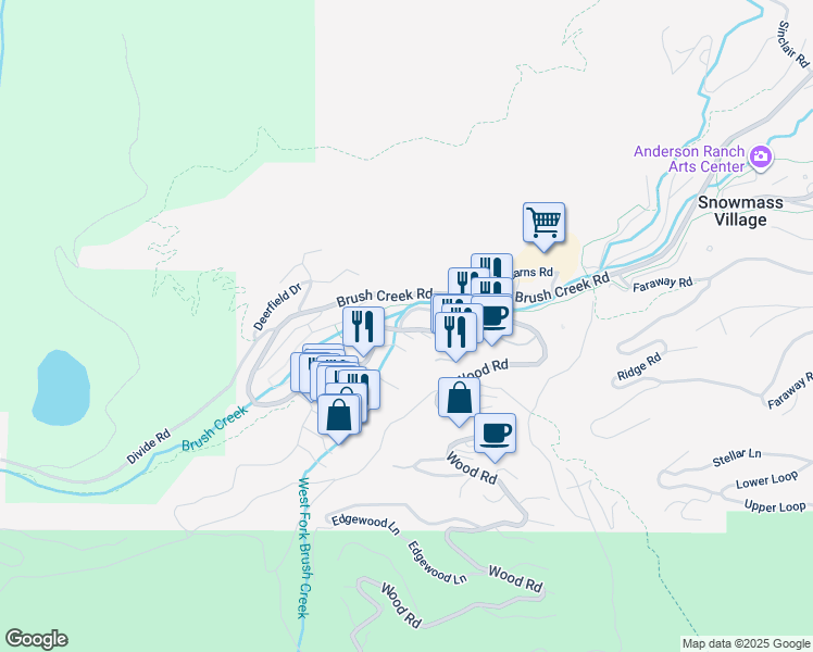 map of restaurants, bars, coffee shops, grocery stores, and more near 100 Elbert Lane in Snowmass Village