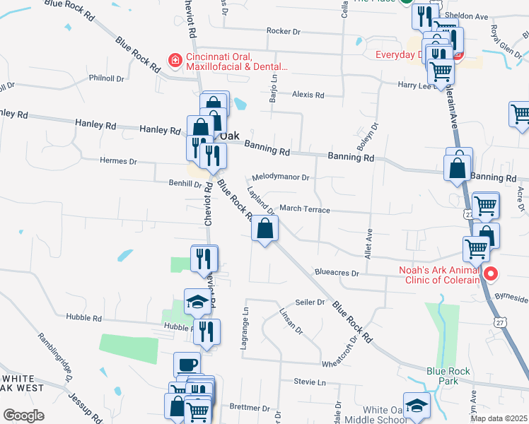 map of restaurants, bars, coffee shops, grocery stores, and more near 3515 Lapland Drive in Cincinnati