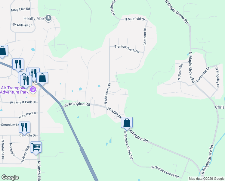 map of restaurants, bars, coffee shops, grocery stores, and more near 2924 West Winterberry Court in Bloomington
