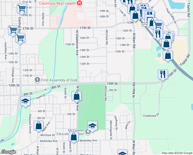 map of restaurants, bars, coffee shops, grocery stores, and more near 1182 Quail Run Drive in Columbus