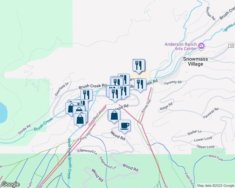 map of restaurants, bars, coffee shops, grocery stores, and more near 90 Carriage Way in Aspen