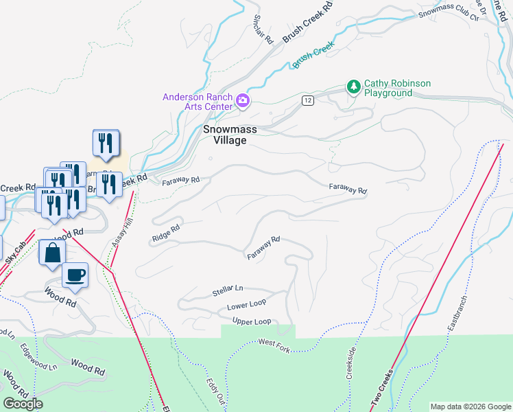 map of restaurants, bars, coffee shops, grocery stores, and more near 49 Elk Ridge Lane in Snowmass Village
