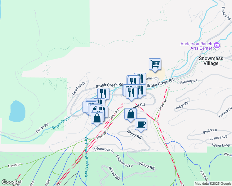 map of restaurants, bars, coffee shops, grocery stores, and more near in Snowmass Village