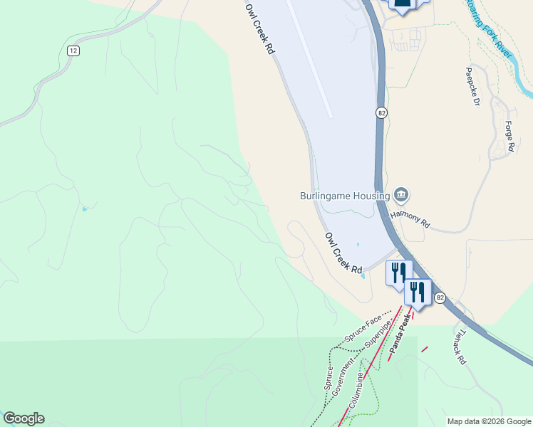 map of restaurants, bars, coffee shops, grocery stores, and more near 845 Aspen Oak Drive in Aspen