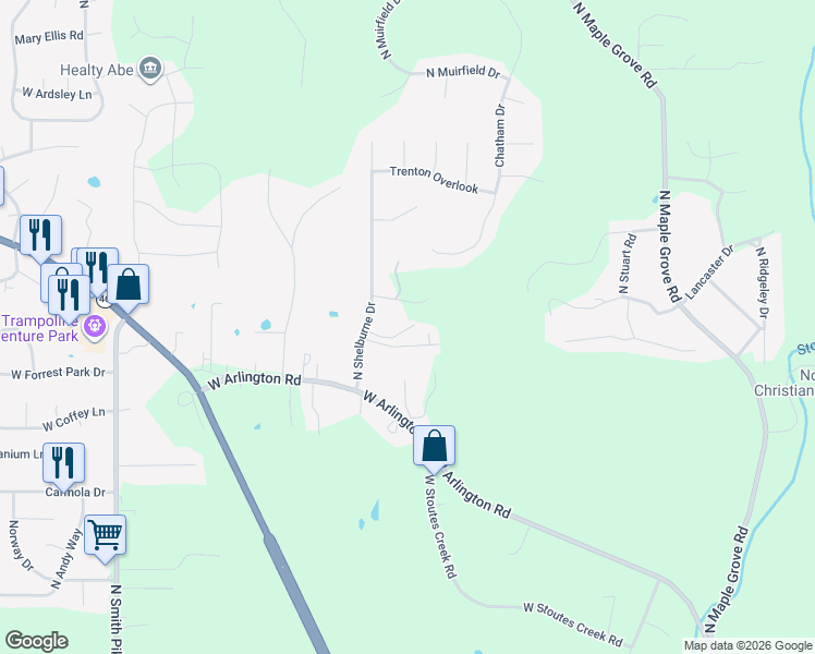 map of restaurants, bars, coffee shops, grocery stores, and more near 2910 West Winterberry Court in Bloomington
