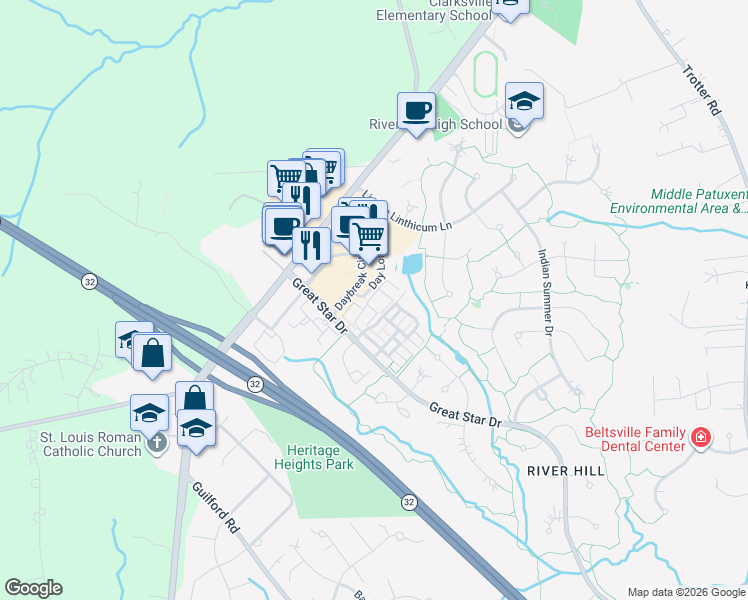 map of restaurants, bars, coffee shops, grocery stores, and more near 5900 Whaleboat Drive in Columbia
