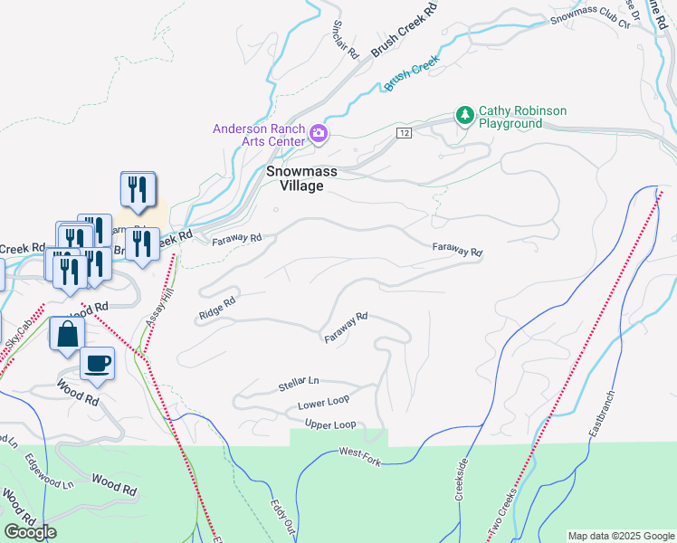 map of restaurants, bars, coffee shops, grocery stores, and more near 49 Elk Ridge Lane in Snowmass Village