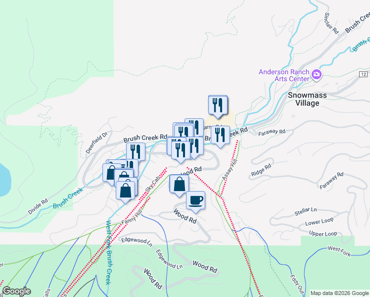 map of restaurants, bars, coffee shops, grocery stores, and more near 60 Carriage Way in Snowmass Village