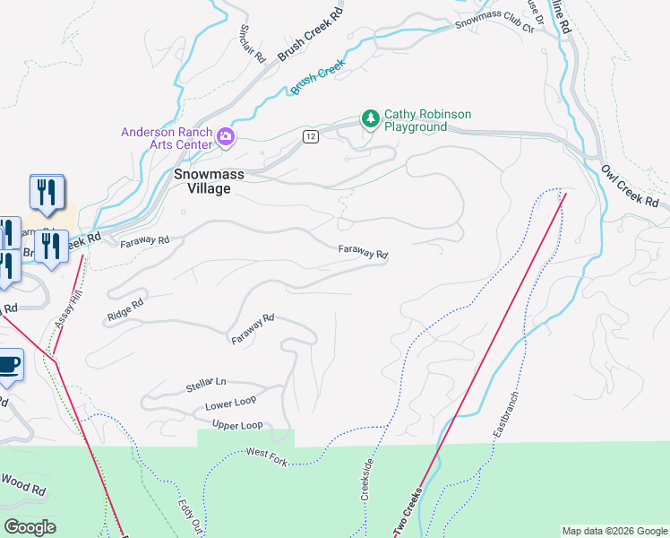 map of restaurants, bars, coffee shops, grocery stores, and more near 623 Free Silver Court in Snowmass Village