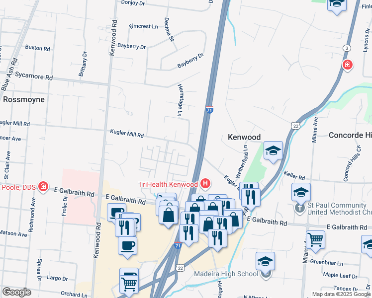 map of restaurants, bars, coffee shops, grocery stores, and more near 5980 Kugler Mill Road in Cincinnati