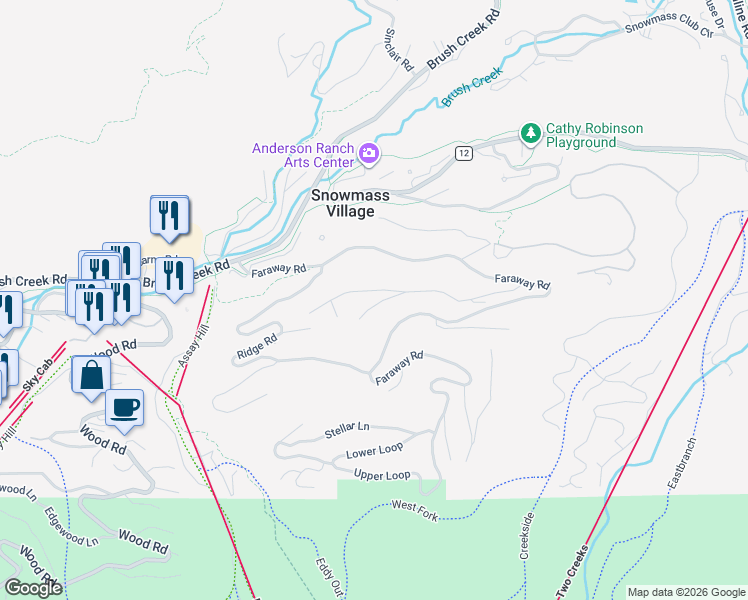 map of restaurants, bars, coffee shops, grocery stores, and more near 49 Elk Ridge Lane in Snowmass Village