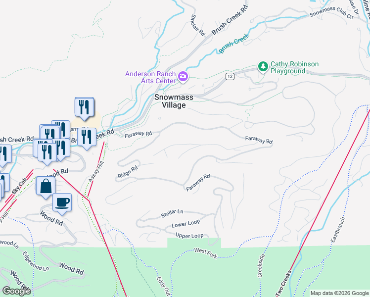 map of restaurants, bars, coffee shops, grocery stores, and more near 49 Elk Ridge Lane in Snowmass Village