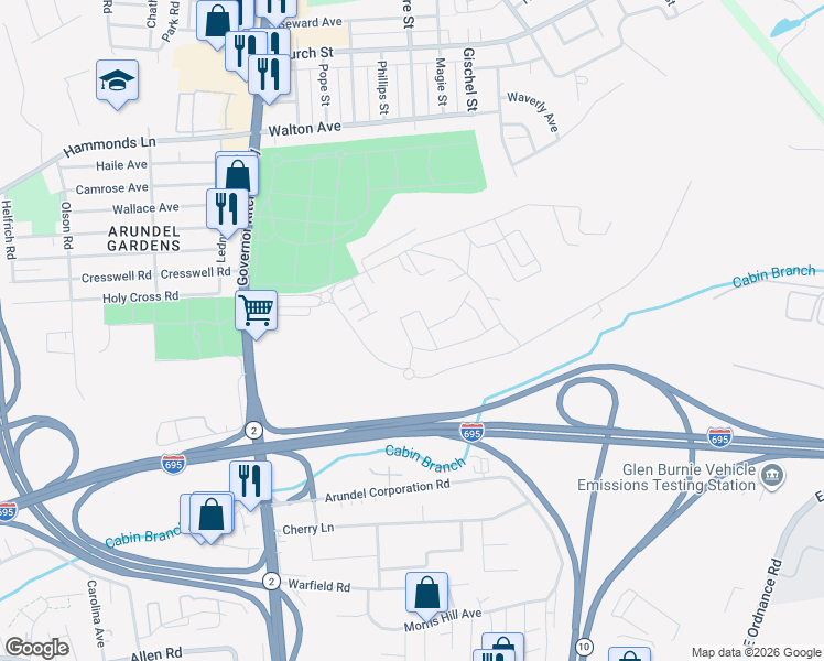 map of restaurants, bars, coffee shops, grocery stores, and more near 6013 Workers Drive in Baltimore