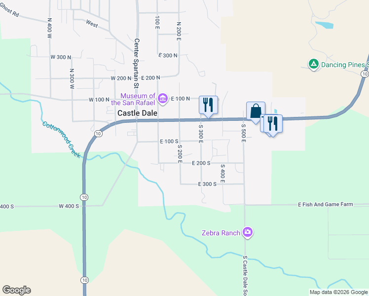map of restaurants, bars, coffee shops, grocery stores, and more near 130 South 200 East in Castle Dale