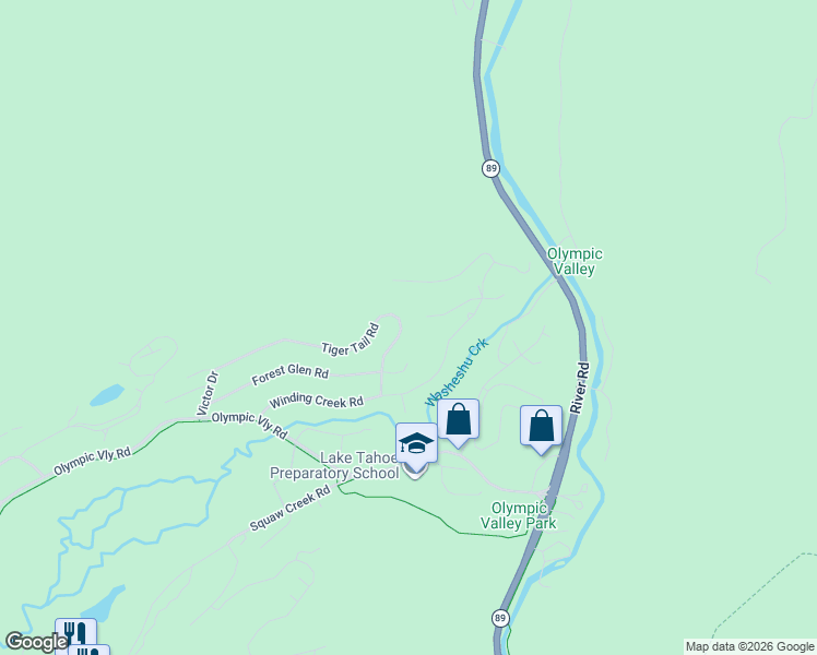 map of restaurants, bars, coffee shops, grocery stores, and more near 121 Tiger Tail Road in Tahoe City