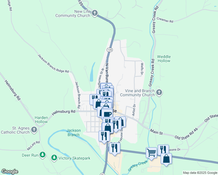 map of restaurants, bars, coffee shops, grocery stores, and more near 209 North Van Buren Street in Nashville