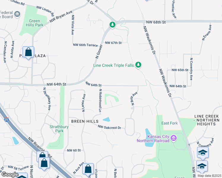 map of restaurants, bars, coffee shops, grocery stores, and more near 3506 Northwest 63rd Terrace in Kansas City
