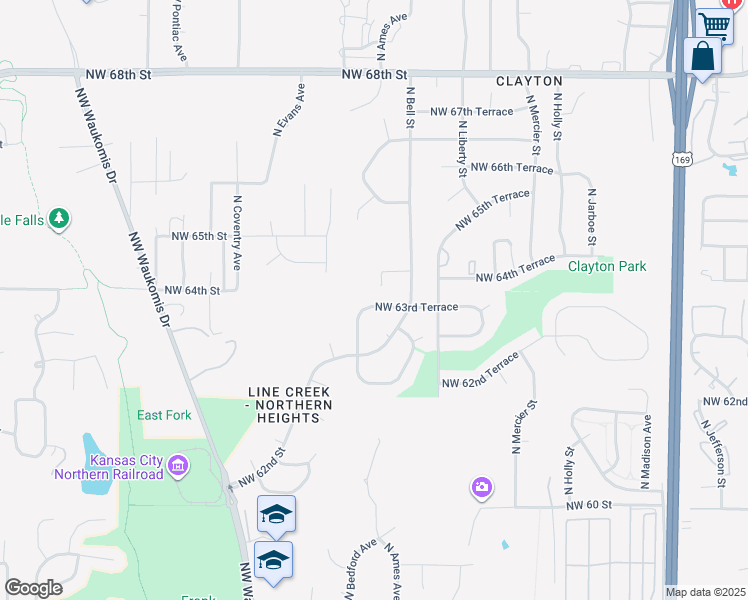 map of restaurants, bars, coffee shops, grocery stores, and more near 1908 Northwest 63rd Terrace in Kansas City