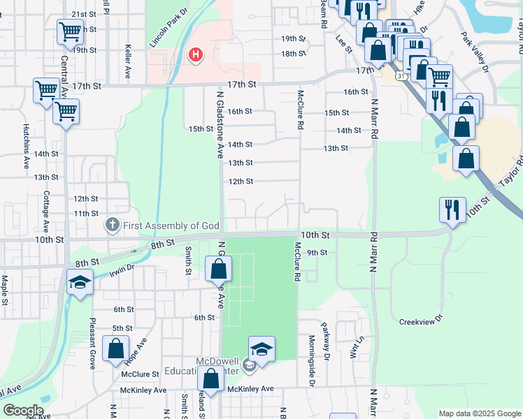 map of restaurants, bars, coffee shops, grocery stores, and more near 1182 Quail Run Drive in Columbus