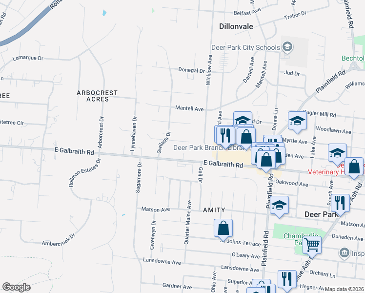 map of restaurants, bars, coffee shops, grocery stores, and more near 3755 Langhorst Court in Cincinnati