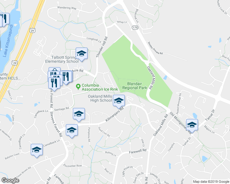 map of restaurants, bars, coffee shops, grocery stores, and more near 5917 Morningbird Ln in Columbia