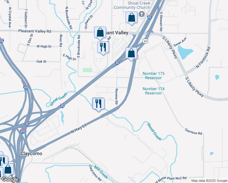 map of restaurants, bars, coffee shops, grocery stores, and more near 6310 Ravena Road in Pleasant Valley