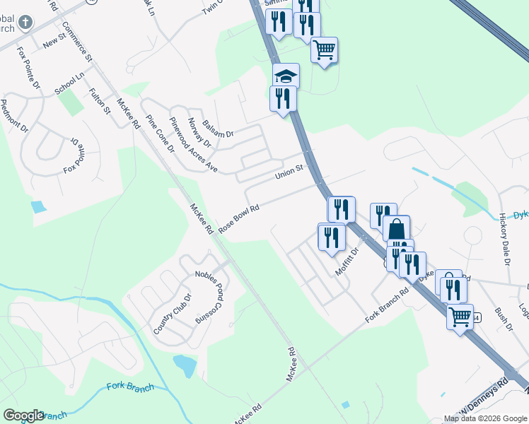 map of restaurants, bars, coffee shops, grocery stores, and more near 198 Rose Bowl Road in Dover
