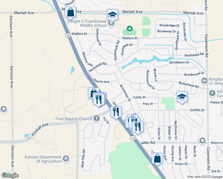 map of restaurants, bars, coffee shops, grocery stores, and more near 2505 Church Circle in Manhattan
