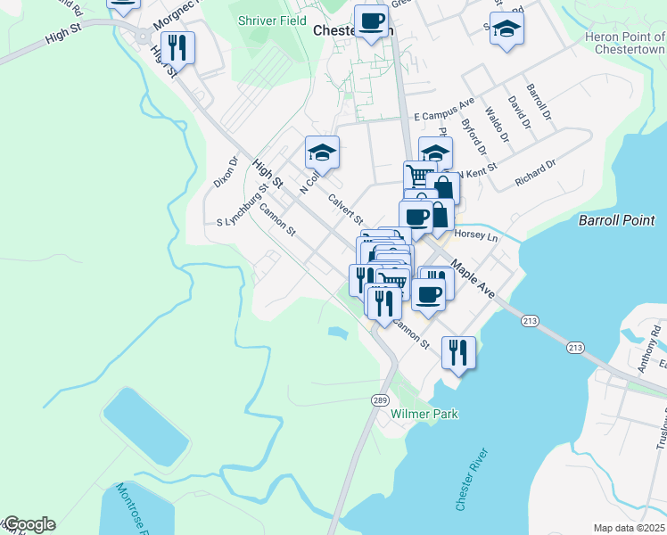 map of restaurants, bars, coffee shops, grocery stores, and more near in Chestertown