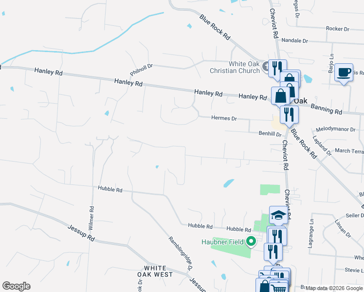 map of restaurants, bars, coffee shops, grocery stores, and more near 6385 Oakcreek Drive in Cincinnati
