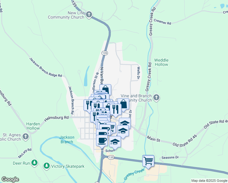 map of restaurants, bars, coffee shops, grocery stores, and more near 225 Locust Lane in Nashville