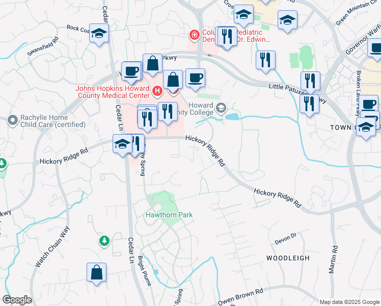 map of restaurants, bars, coffee shops, grocery stores, and more near 10736 Cordage Walk in Columbia
