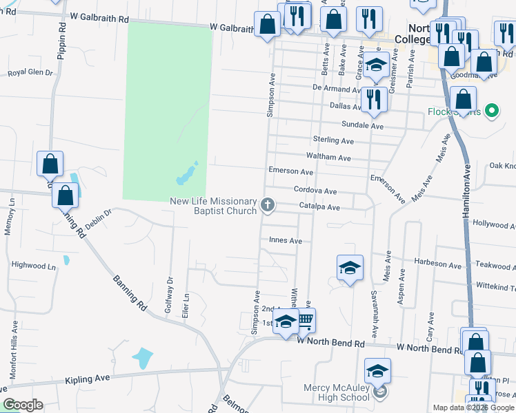 map of restaurants, bars, coffee shops, grocery stores, and more near 2001 Catalpa Avenue in Cincinnati
