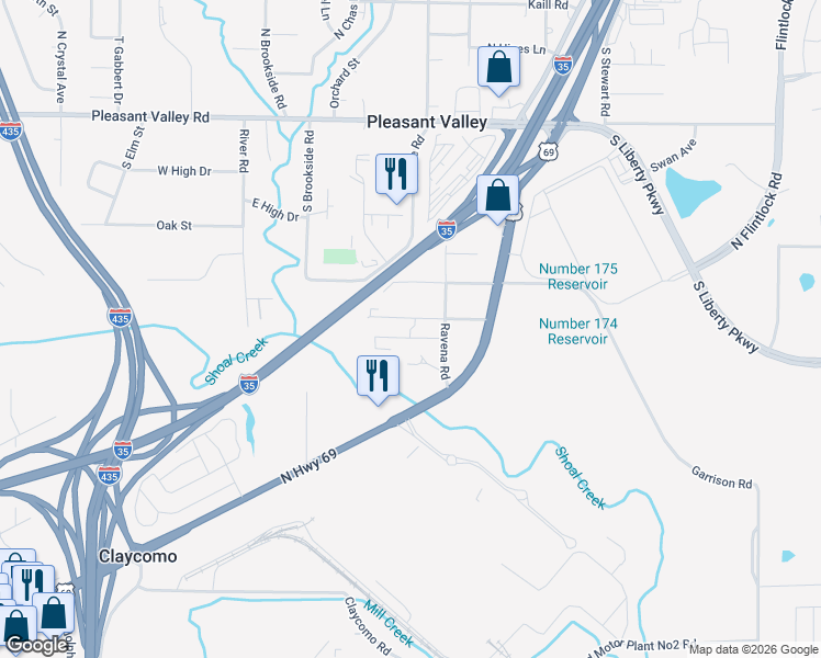 map of restaurants, bars, coffee shops, grocery stores, and more near 8212 Rose Street in Pleasant Valley