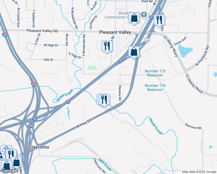 map of restaurants, bars, coffee shops, grocery stores, and more near 8212 Rose Street in Pleasant Valley