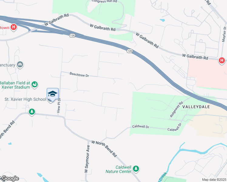 map of restaurants, bars, coffee shops, grocery stores, and more near 7369 Commonwealth Drive in Cincinnati