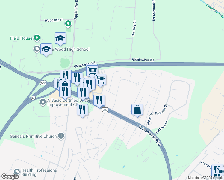 map of restaurants, bars, coffee shops, grocery stores, and more near 1304 Ambrose Drive in Winchester