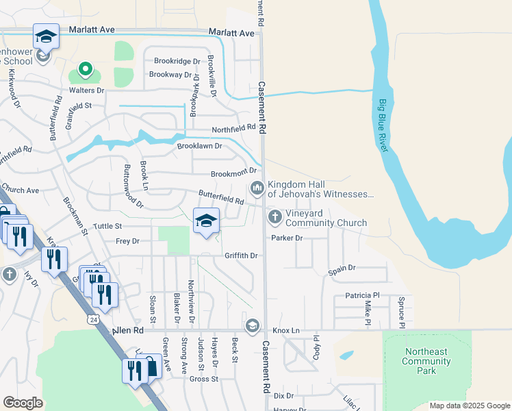 map of restaurants, bars, coffee shops, grocery stores, and more near 132 Butterfield Road in Manhattan