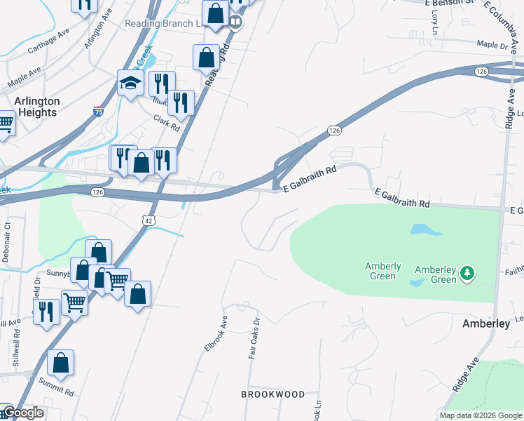 map of restaurants, bars, coffee shops, grocery stores, and more near 12 East Lake Shore Drive in Amberley