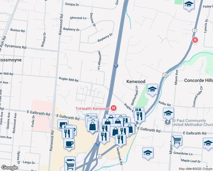 map of restaurants, bars, coffee shops, grocery stores, and more near 5980 Kugler Mill Road in Cincinnati