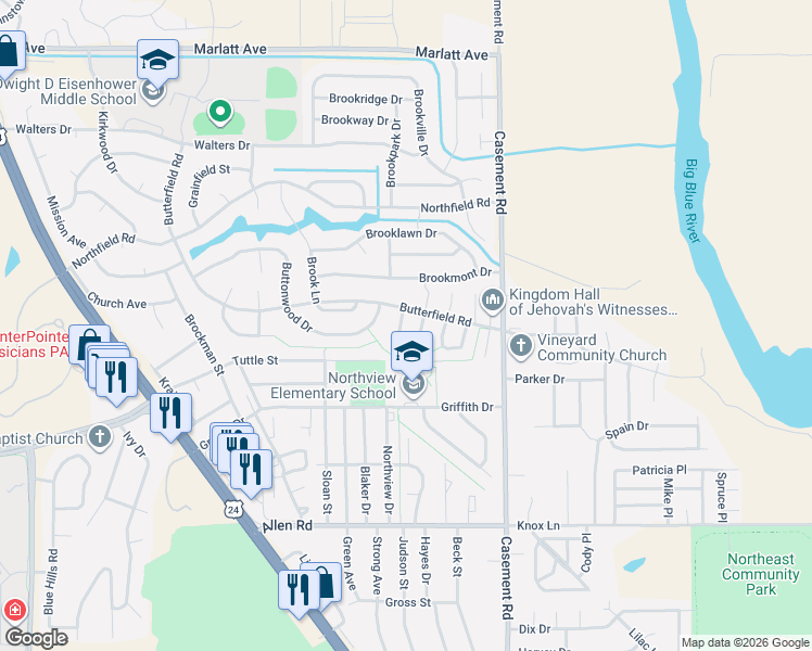 map of restaurants, bars, coffee shops, grocery stores, and more near 2408 Galloway Drive in Manhattan