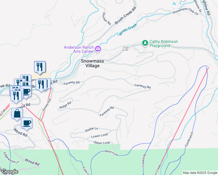map of restaurants, bars, coffee shops, grocery stores, and more near 2-230 Maple Ridge Ln in Aspen