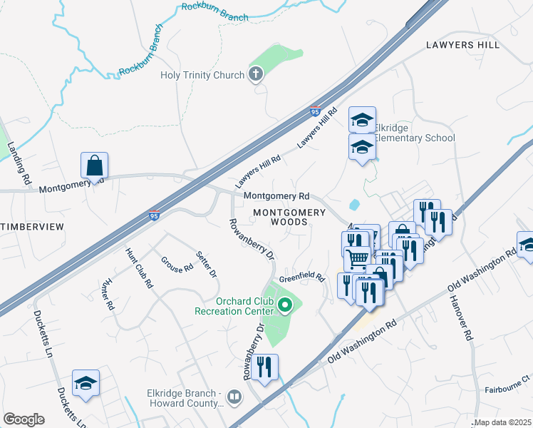 map of restaurants, bars, coffee shops, grocery stores, and more near 5868 Whisper Way in Elkridge