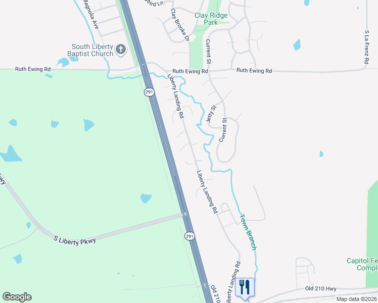 map of restaurants, bars, coffee shops, grocery stores, and more near 2224 Liberty Landing Road in Liberty