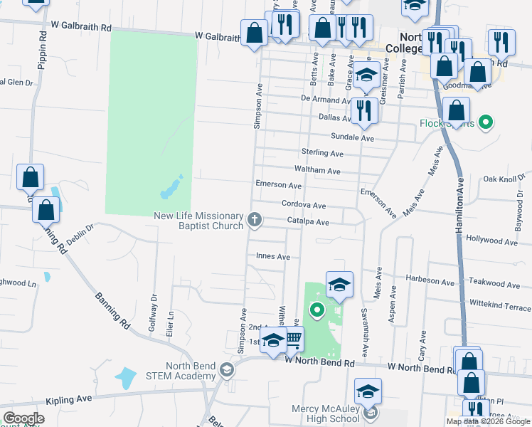 map of restaurants, bars, coffee shops, grocery stores, and more near 1941 Catalpa Avenue in Cincinnati