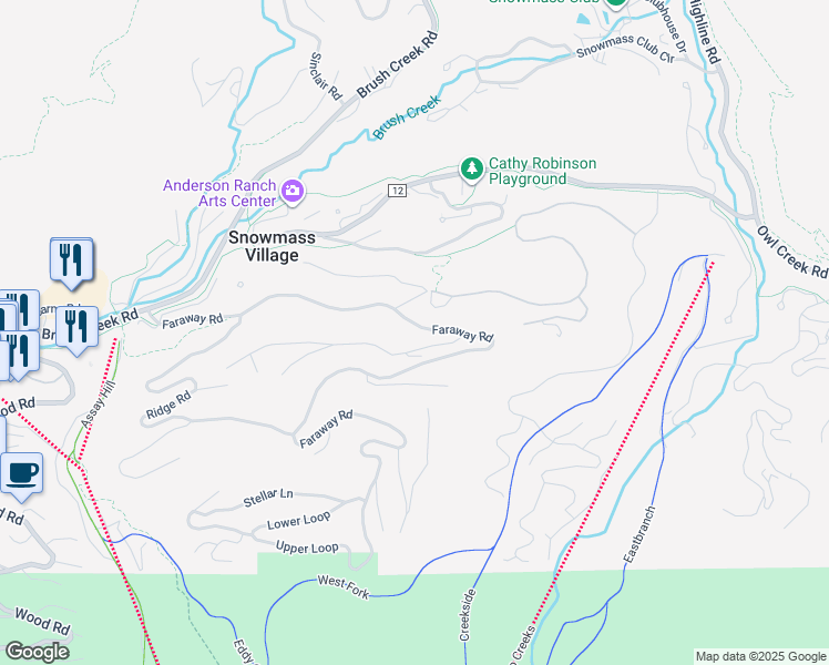 map of restaurants, bars, coffee shops, grocery stores, and more near 623 Free Silver Court in Snowmass Village