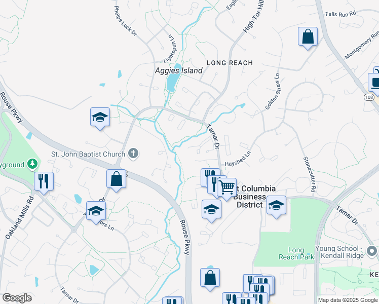 map of restaurants, bars, coffee shops, grocery stores, and more near 8873 Spiral Cut in Columbia