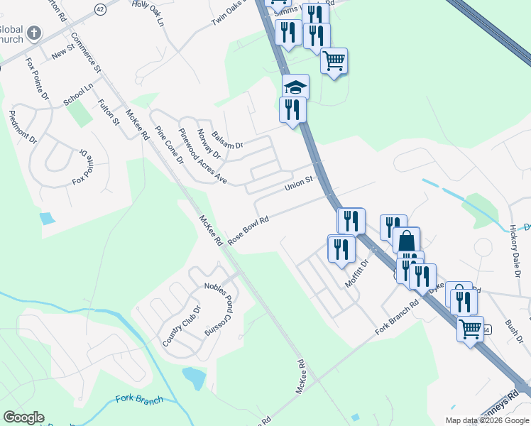 map of restaurants, bars, coffee shops, grocery stores, and more near 198 Rose Bowl Road in Dover